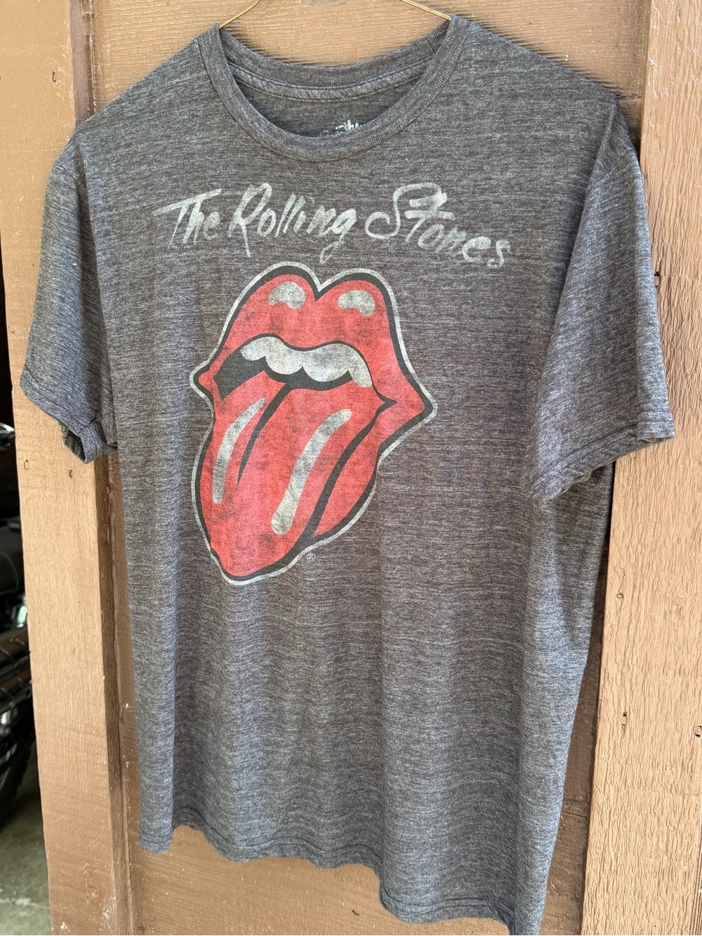 the Rolling Stones Distressed Logo Tee - Gray & White